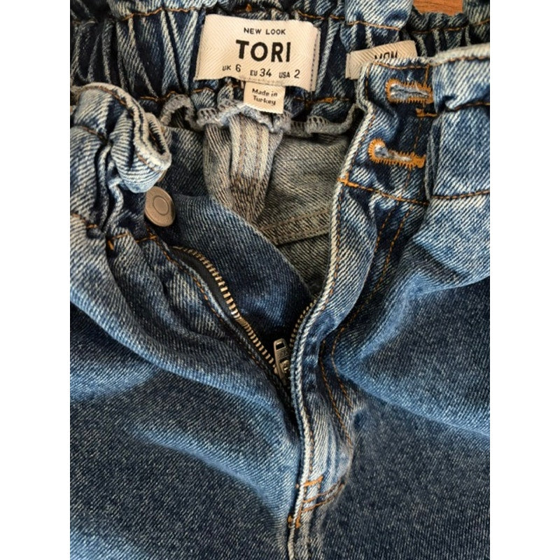 New Look Tori Mom Jeans Women's US 2 UK 6 EU 34 Paperbag Waist 100% Cotton Denim
