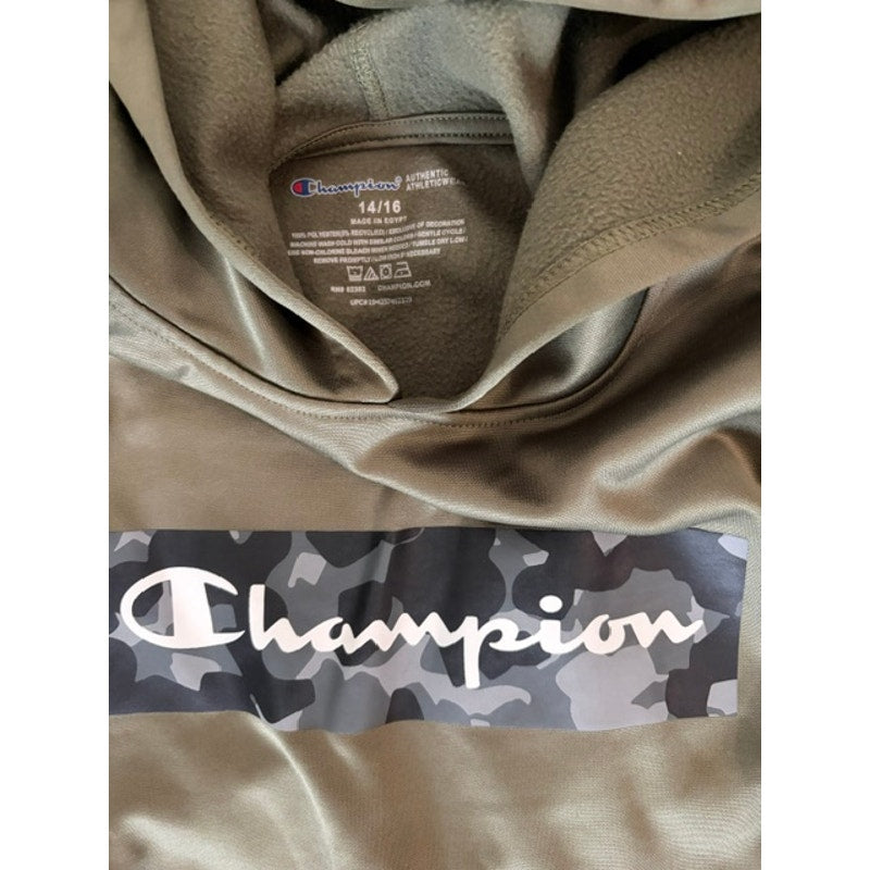 Champion Youth Hoodie Size 14/16 Olive Green Camo Logo Pullover Sweatshirt
