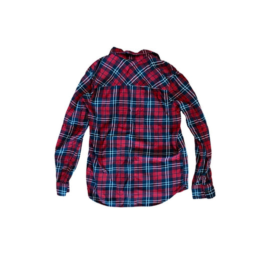 H&M Boys Plaid Button Front Shirt Size 10-11Y Red Blue Long Sleeve Cotton