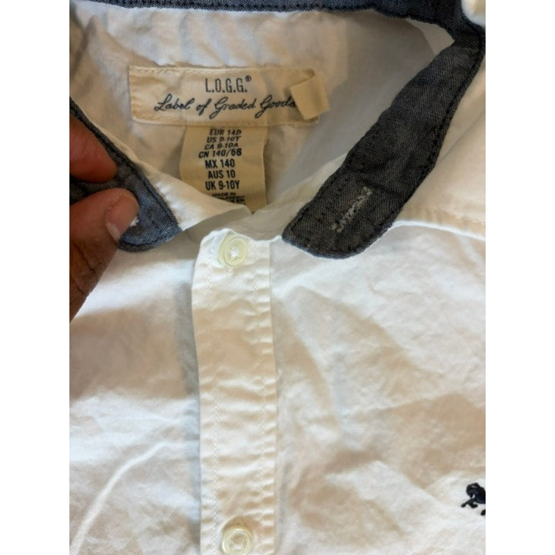 H&M L.O.G.G. Boys Button Front Shirt Size 9-10Y White Short Sleeve Cotton
