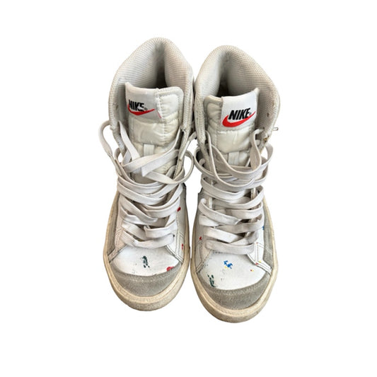 Nike Blazer Mid Sneakers Youth Size 4Y White Black Paint Splatter High Top Shoes