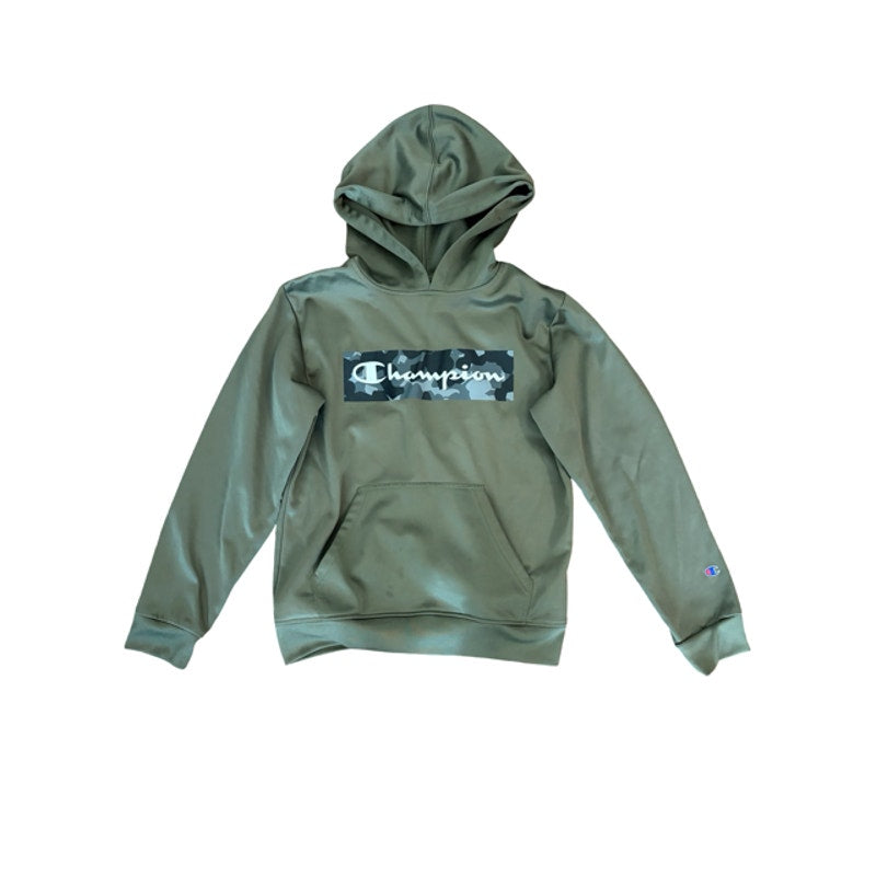 Champion Youth Hoodie Size 14/16 Olive Green Camo Logo Pullover Sweatshirt