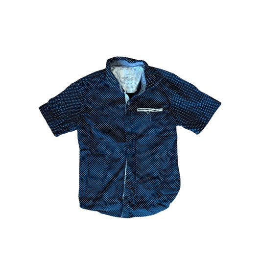 Craft + Flow Boys Button Front Shirt Size 10/12 Medium Navy Geometric Print
