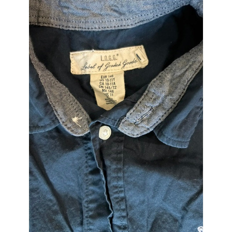 H&M L.O.G.G. Boys Button Front Shirt Size 10-11Y Navy Blue Long Sleeve Cotton