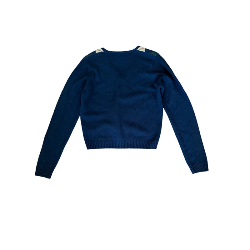Love Tree Argyle Cardigan Sweater Women's Large Navy Blue Preppy Knit