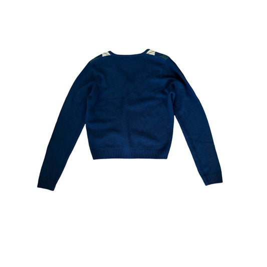 Love Tree Argyle Cardigan Sweater Women's Large Navy Blue Preppy Knit
