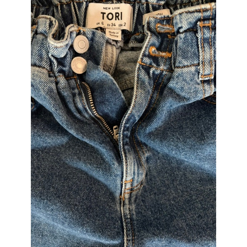 New Look Tori Mom Jeans Women's US 2 UK 6 EU 34 Paperbag Waist 100% Cotton Denim