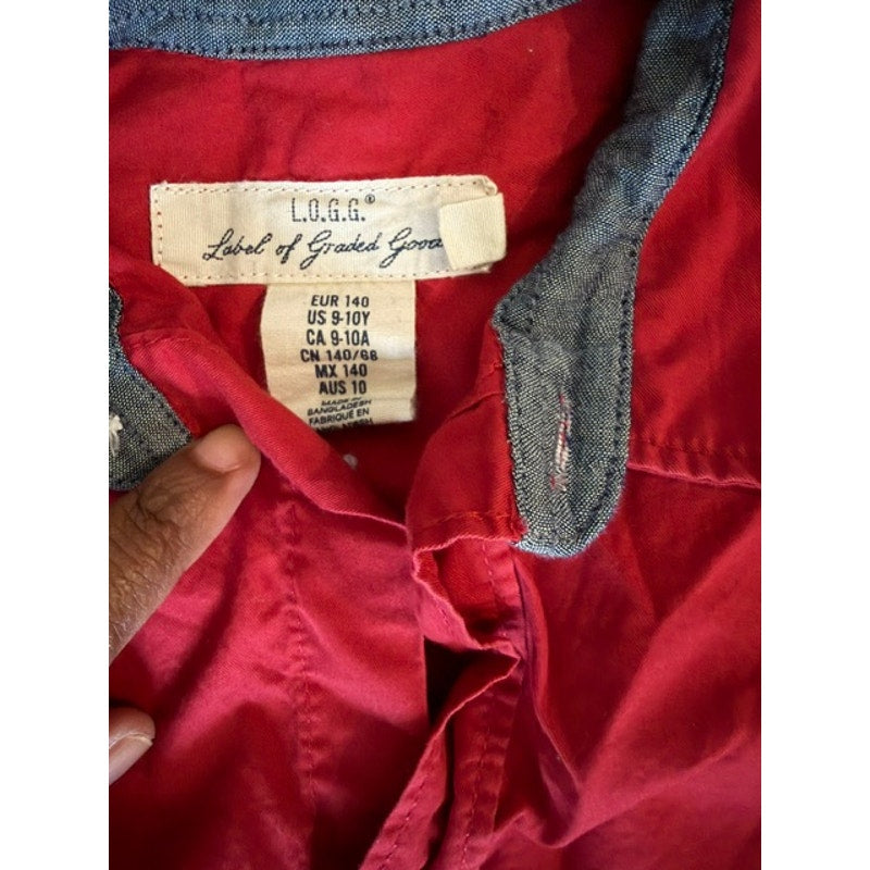 H&M L.O.G.G. Boys Button Front Shirt Size 9-10Y Red Long Sleeve Cotton