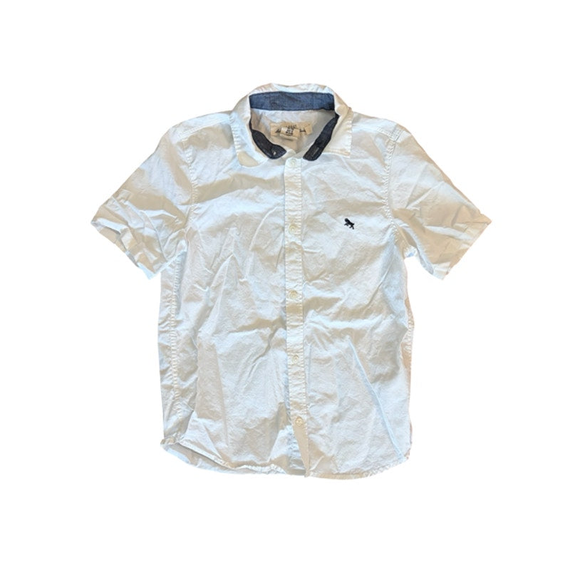 H&M L.O.G.G. Boys Button Front Shirt Size 9-10Y White Short Sleeve Cotton