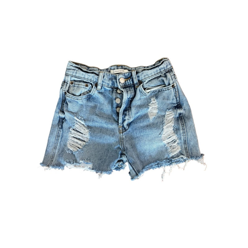 PacSun Baggy Denim Shorts Women's Size 25 Distressed Button Fly Light Wash