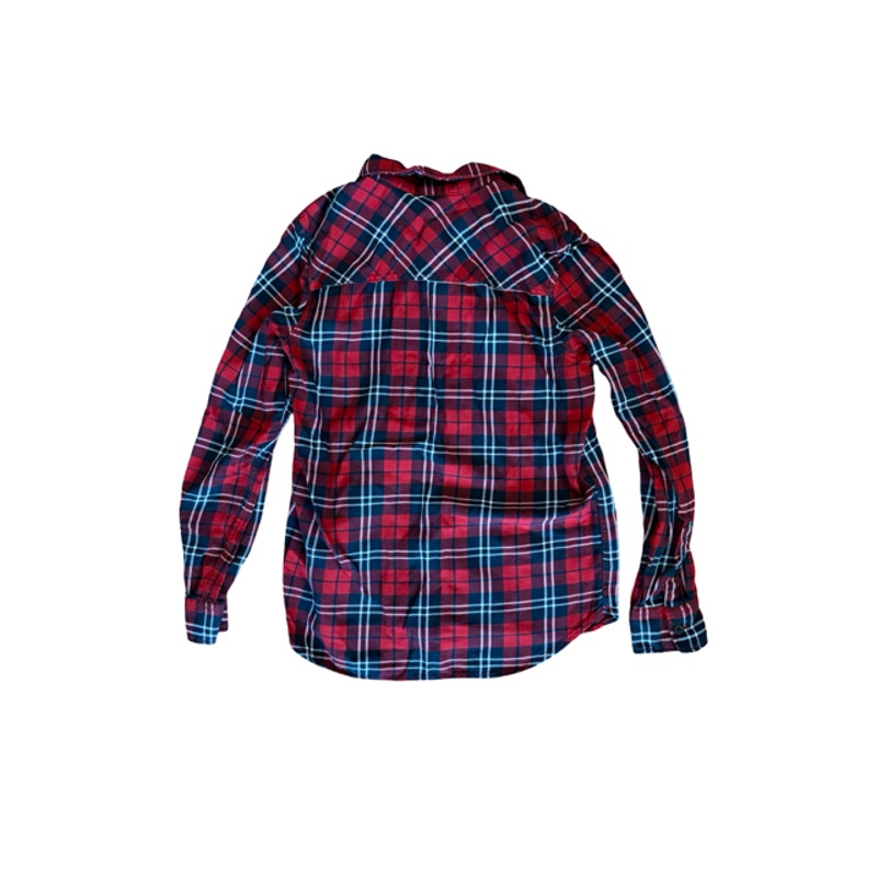 H&M Boys Plaid Button Front Shirt Size 10-11Y Red Blue Long Sleeve Cotton