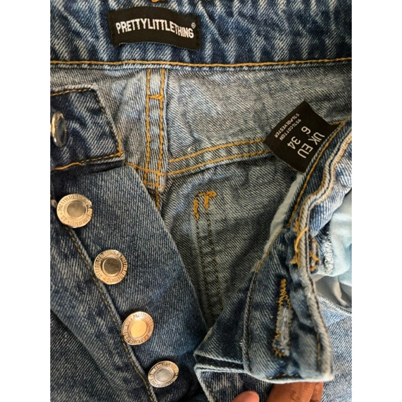 PrettyLittleThing Distressed Mom Jeans Women's UK 6 EU 34 US 2 High Rise Denim