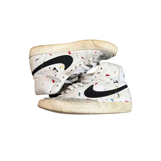 Nike Blazer Mid Sneakers Youth Size 4Y White Black Paint Splatter High Top Shoes