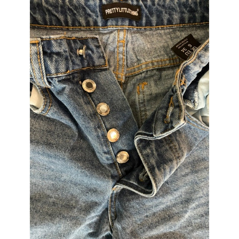 PrettyLittleThing Distressed Mom Jeans Women's UK 6 EU 34 US 2 High Rise Denim