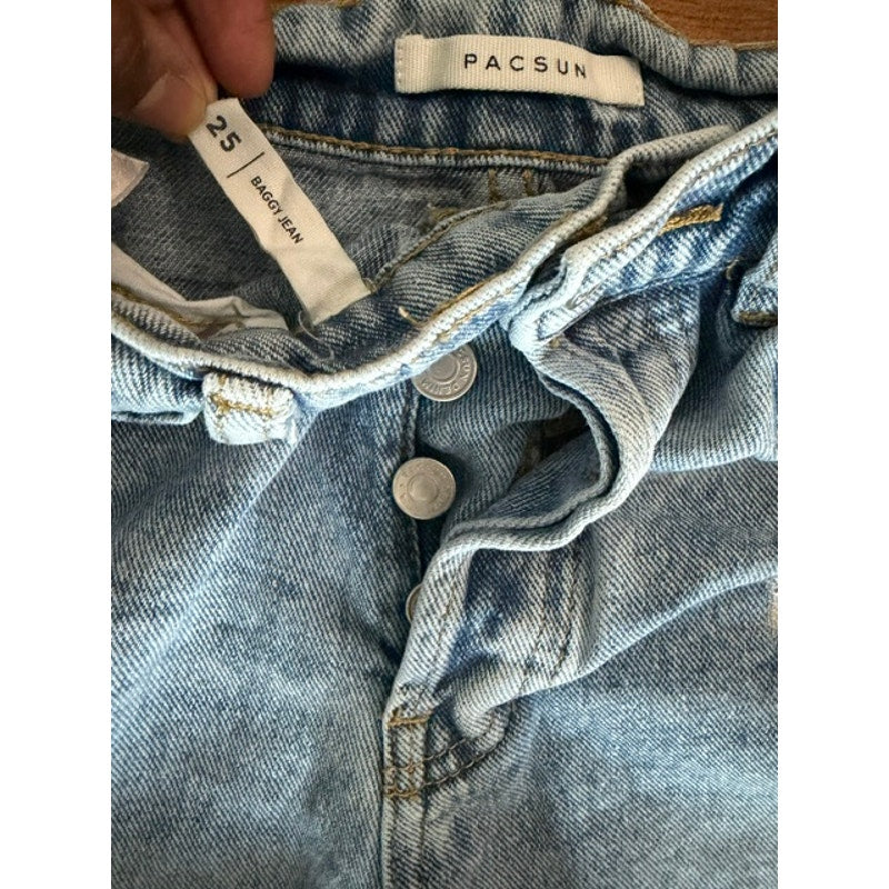 PacSun Baggy Denim Shorts Women's Size 25 Distressed Button Fly Light Wash
