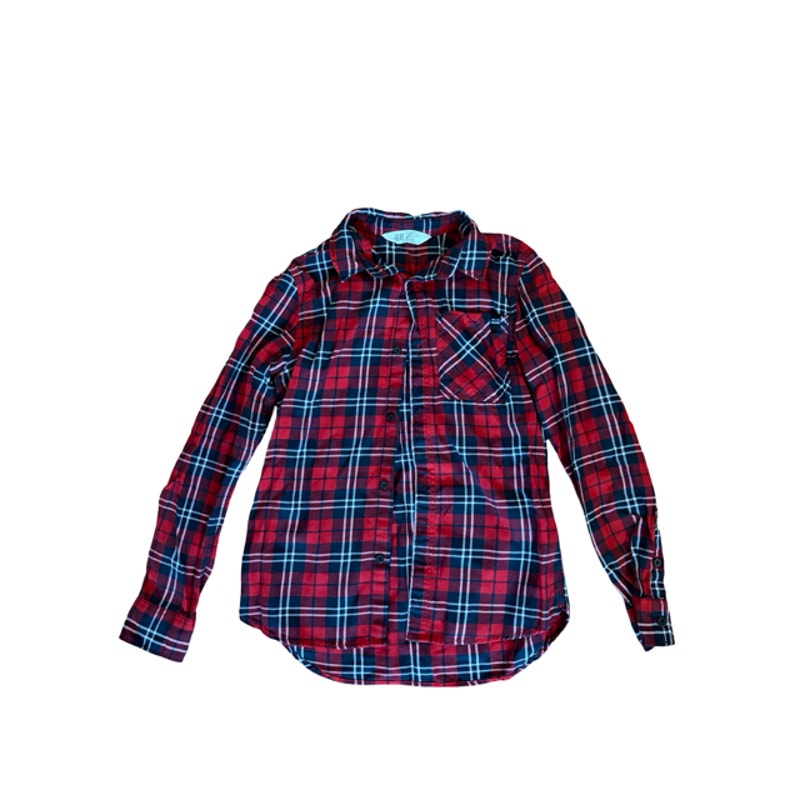 H&M Boys Plaid Button Front Shirt Size 10-11Y Red Blue Long Sleeve Cotton