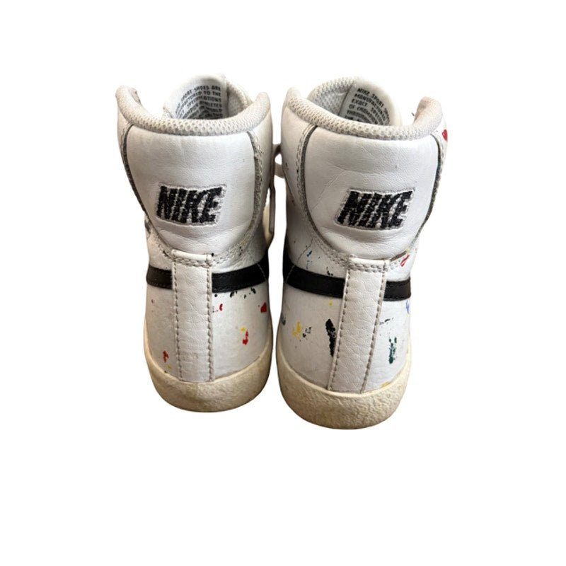 Nike Blazer Mid Sneakers Youth Size 4Y White Black Paint Splatter High Top Shoes