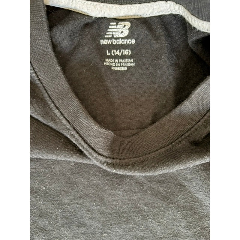 New Balance Boys T-Shirt Size Large 14/16 Black Logo Athletic Tee